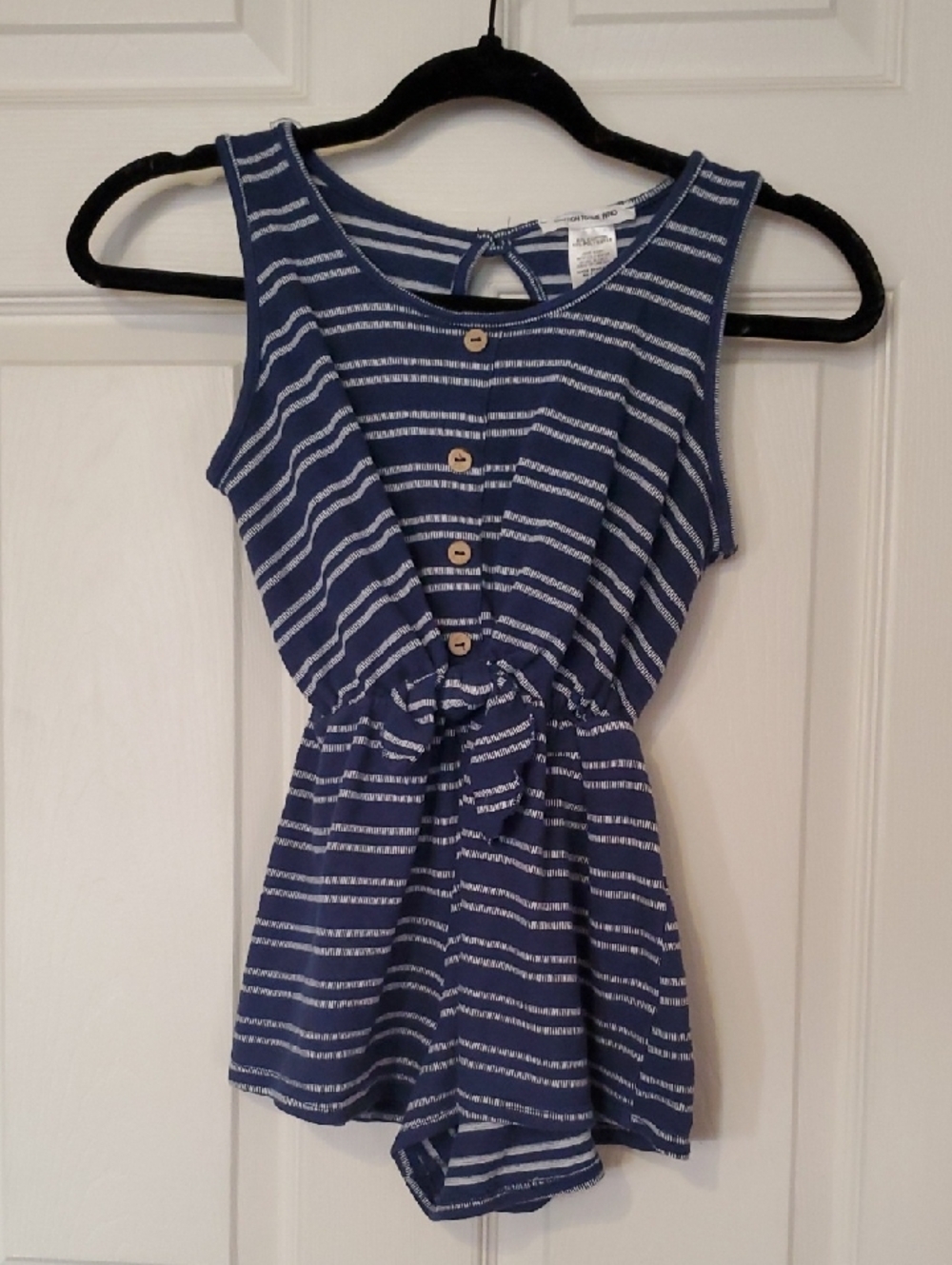 Caution To The Wind Navy and White Striped Romper